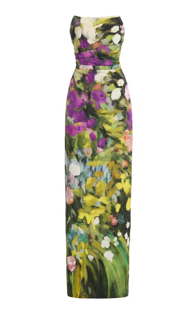 Oscar De La Renta Abstract Garden Faille Gown In Multi