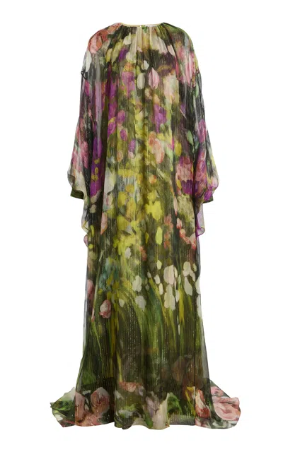 Oscar De La Renta Abstract Landscape Chiffon Caftan In Multi