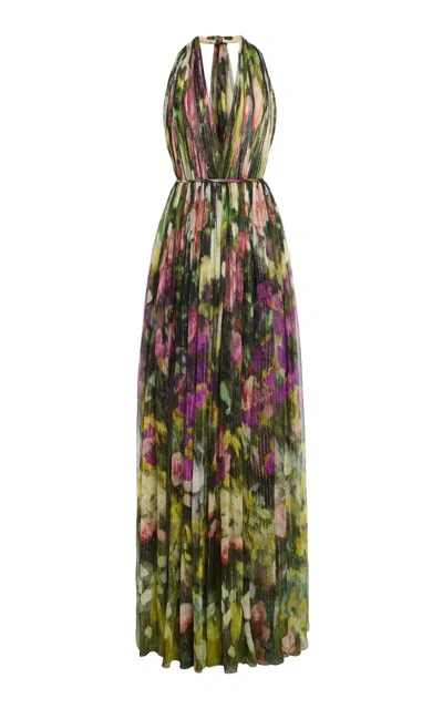 Oscar De La Renta Abstract Landscape Chiffon Gown In Multi