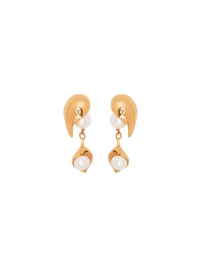 Oscar De La Renta Abstract Leaf Pearl Drop Earrings In Gold