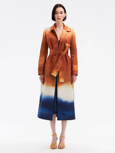 Oscar De La Renta Abstract-print Silk-satin Trench Coat In Orange