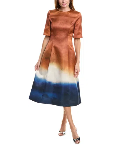 OSCAR DE LA RENTA ABSTRACT OMBRE SILK-LINED MIDI DRESS