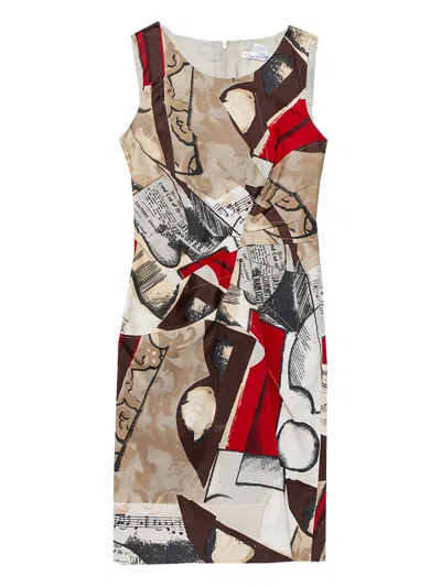 Pre-owned Oscar De La Renta Abstract-pattern Print Midi Dress