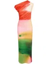 Oscar De La Renta Draped Abstract Watercolor Jersey Dress In Pink