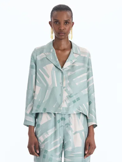 Oscar De La Renta Abstract Plaid Silk Twill Blouse