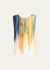 Oscar De La Renta Brushstroke Print Sleeveless Sweater In Calendula Multi