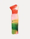 Oscar De La Renta Draped Abstract Watercolor Jersey Dress
