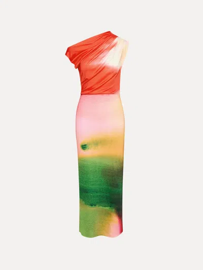 OSCAR DE LA RENTA ABSTRACT WATERCOLOR JERSEY DRESS