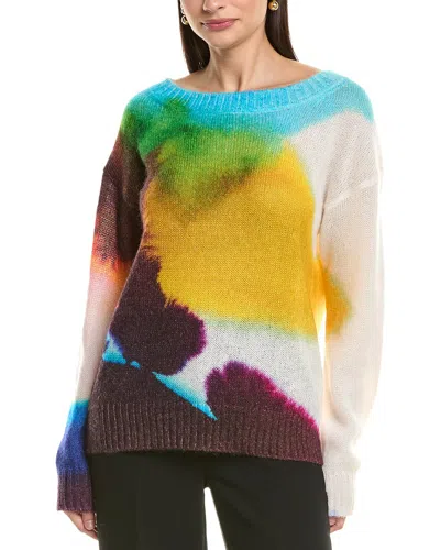 Oscar De La Renta Abstract Watercolor Mohair & Wool-blend Sweater In Blue