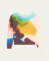 Oscar De La Renta Abstract Watercolor Mohair Wool Pullover In Lapis Multi