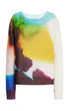 Oscar De La Renta Abstract Watercolor Mohair Wool Pullover In Multi