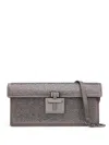 Oscar De La Renta Alibi Slim Crystal Pave Satin Shoulder Bag In Grey