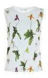 Oscar De La Renta All Over Orchid Tank In Light Blue