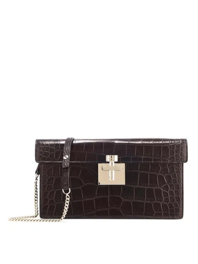 Oscar De La Renta Black Alligator Alibi Clutch