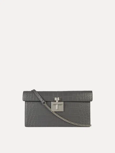 Oscar De La Renta Alligator Alibi Clutch In Gray