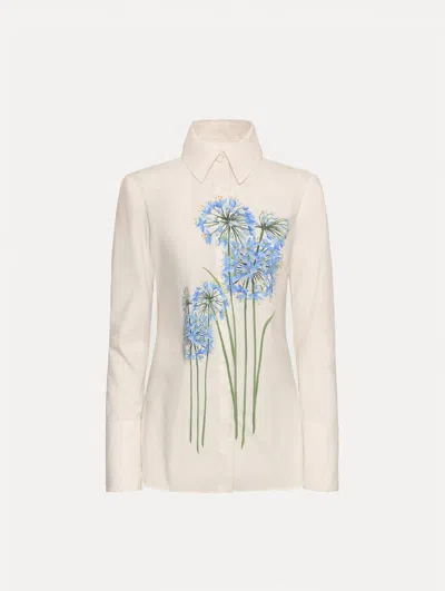 Oscar De La Renta Allium Cotton Poplin Blouse In White