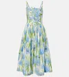 Oscar De La Renta Pleated Floral-print Cotton-blend Poplin Midi Dress In Green