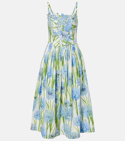 Oscar De La Renta Allium Floral Cotton-blend Midi Dress In Green