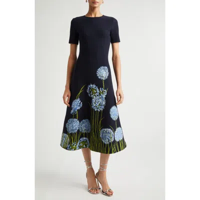 Oscar De La Renta Floral Jacquard Midi Dress In Animal Print