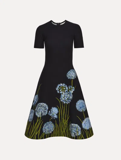 Oscar De La Renta Floral Jacquard Midi Dress In Animal Print