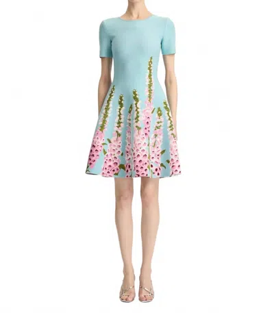 Oscar De La Renta Foxglove Jacquard Knit Dress In Blue
