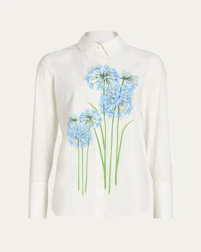 Oscar De La Renta Allium-print Cotton Stretch Button-down Shirt In Multi