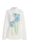 Oscar De La Renta Allium-printed Cotton-poplin Shirt In White