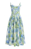 Oscar De La Renta Allium-printed Embroidered Cotton-poplin Midi Dress