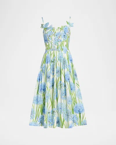 Oscar De La Renta Alliums Poplin Cutout Sleeveless Midi Dress In Green