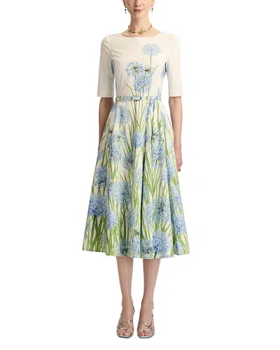 Oscar De La Renta Allium Cotton Stretch Poplin Belted Dress In Green