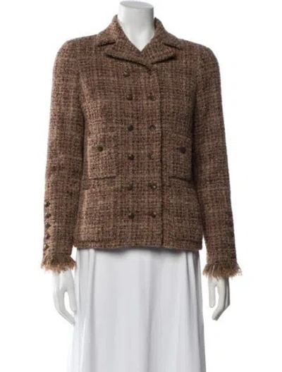 Pre-owned Oscar De La Renta Alpaca Tweed Pattern Blazer In Brown