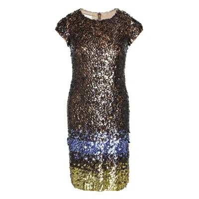 Oscar De La Renta Anthracite Sapphire & Citrine Dress In Multi