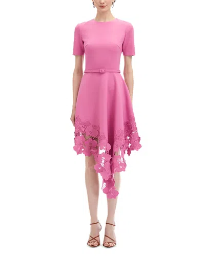 Oscar De La Renta Applique Floral Belted Dress In Rosehip