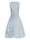 Oscar De La Renta Appliqued-floral Mini Dress In Blue