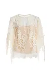 Oscar De La Renta Appliquéd Guipure Blouse In Neutral