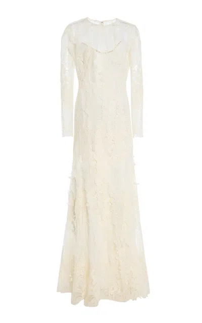 Oscar De La Renta Appliquéd Guipure Gown