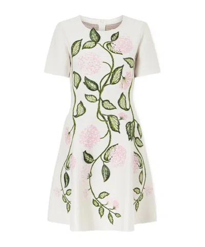 Oscar De La Renta Appliquéd Jacquard-knit Mini Dress In White