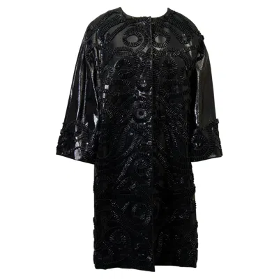 Pre-owned Oscar De La Renta Appliquéd Patent Coat In Black