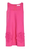 Oscar De La Renta Floral Applique Scoop-neck Sleeveless Mini Dress In Fuchsia