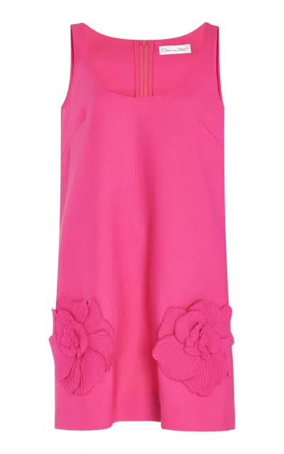 Oscar De La Renta Appliquéd Stretch-wool Mini Dress In Fuchsia