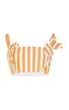 Oscar De La Renta Appliquéd Striped Cotton Crop Top In Orange