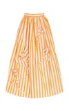 Oscar De La Renta Appliquéd Striped Cotton Maxi Skirt In Orange