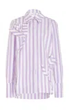 Oscar De La Renta Appliquéd Striped Cotton Shirt In Purple