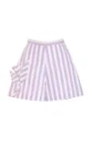 Oscar De La Renta Floral Cutout Striped Shorts In Purple