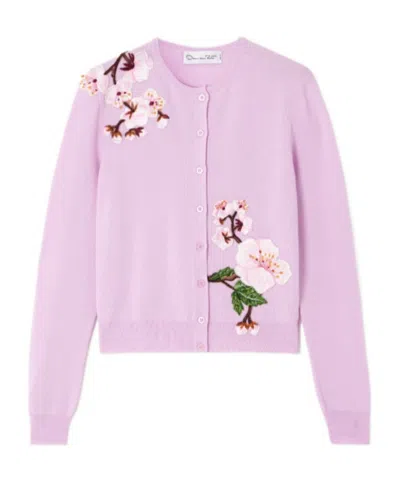 Oscar De La Renta Appliquéd Wool Cardigan In Pink