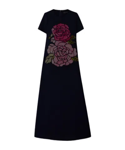 Oscar De La Renta Appliquéd Wool-blend Gown In Black