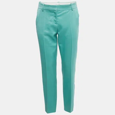Pre-owned Oscar De La Renta Aqua Green Wool & Silk Formal Trousers S