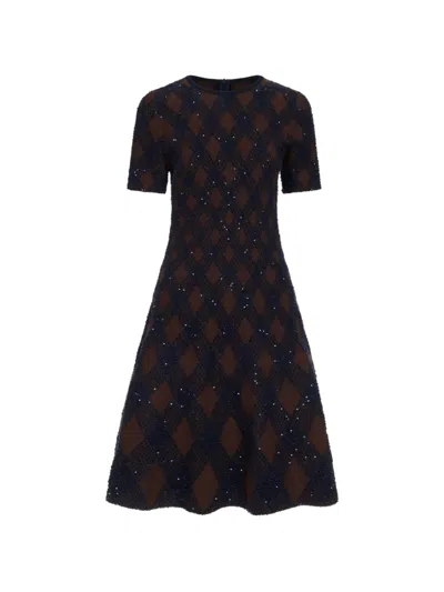 Oscar De La Renta Argyle Sequin-embellished Flared Mini Dress In Blue