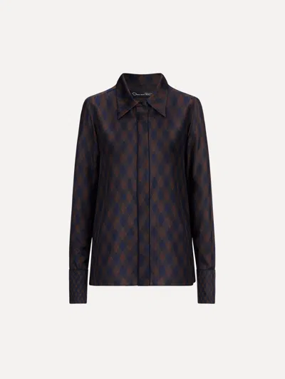 Oscar De La Renta Argyle Tie-neck Silk Twill Blouse