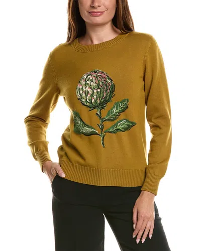 Oscar De La Renta Artichoke Embroidered Jacquard Wool-blend Sweater In Green